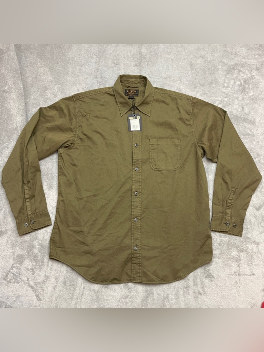 Filson 4.5-Oz Twill Long Sleeve Shirt Military Olive Men's Large